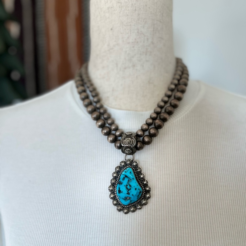 M. Spencer Sterling Sleeping Beauty Turquoise Pendant native western rodeo - Picture 2 of 8